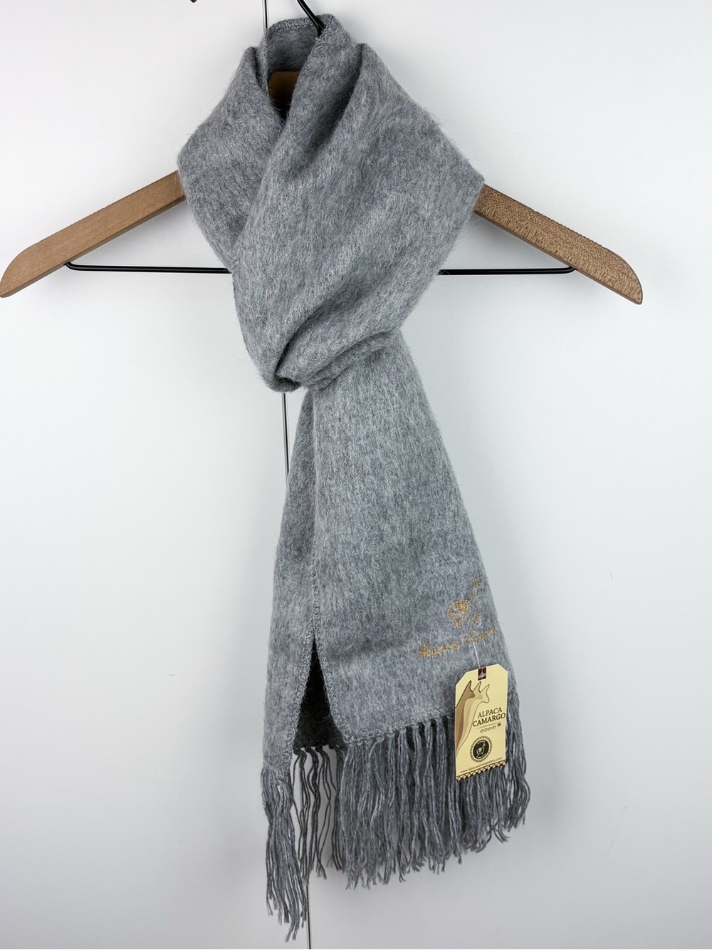 Alpaca Camargo 100% Alpaca Wool Heather Grey Gray Fringe Scarf NEW Outdoor